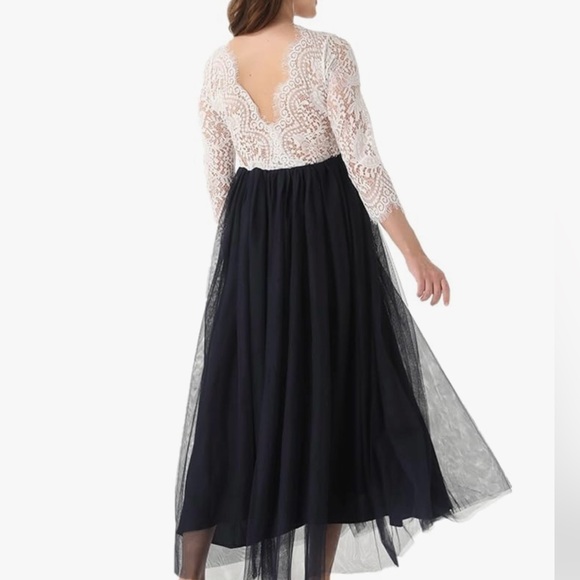 Elegant Lace and Tulle Maxi Dress - Navy and White - Picture 3 of 4